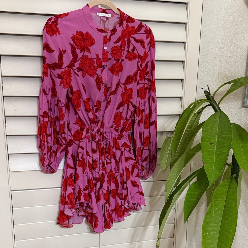 Karlie Pink and Red Floral Button-Up Dress